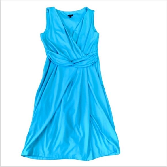 Talbots Turquoise Sleeveless Faux Wrap Dress Sz 8 #298K - Picture 1 of 8
